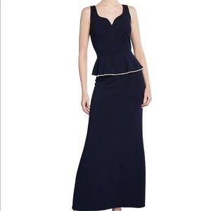 Formal navy blue dress with pearls